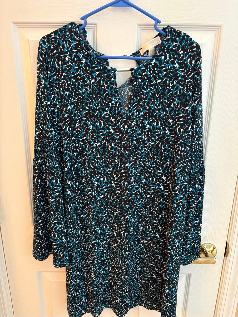 Michael Michael Kors Black & Teal Printed Shift Dress size Large NWT - FLAW